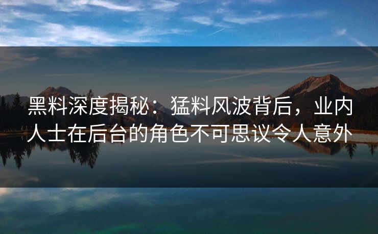 黑料深度揭秘：猛料风波背后，业内人士在后台的角色不可思议令人意外