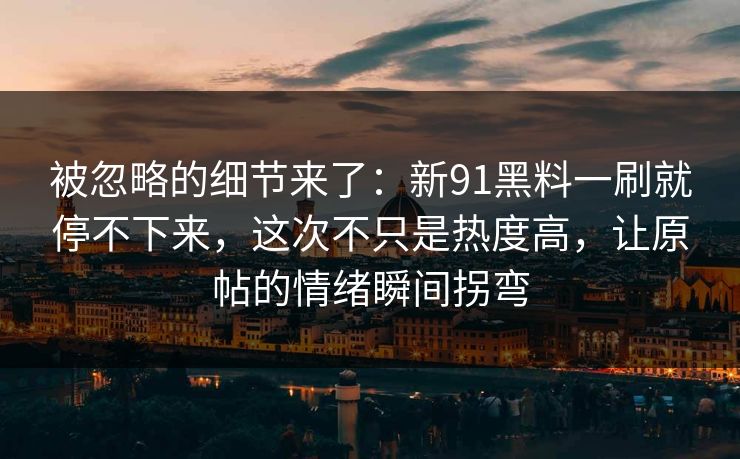 被忽略的细节来了:新91黑料一刷就停不下来,这次不只是热度高,让原帖的情绪瞬间拐弯